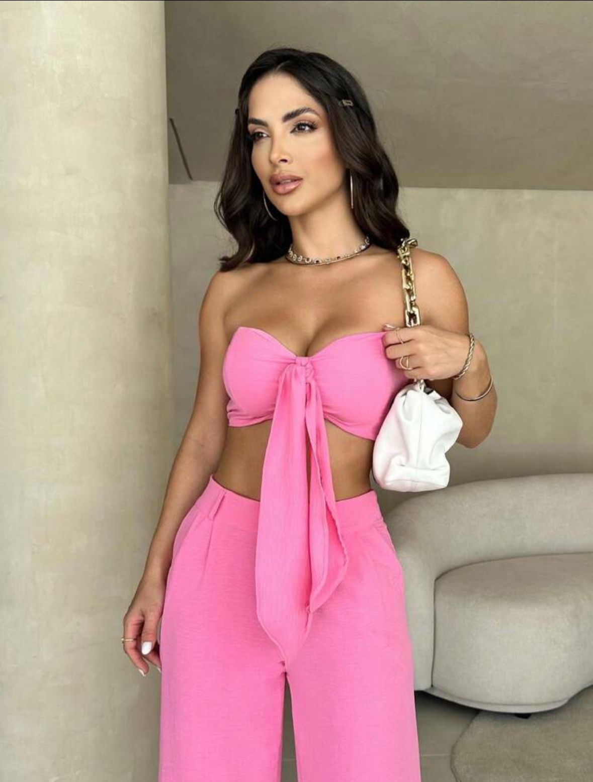 Conjunto top com laço e calça variante