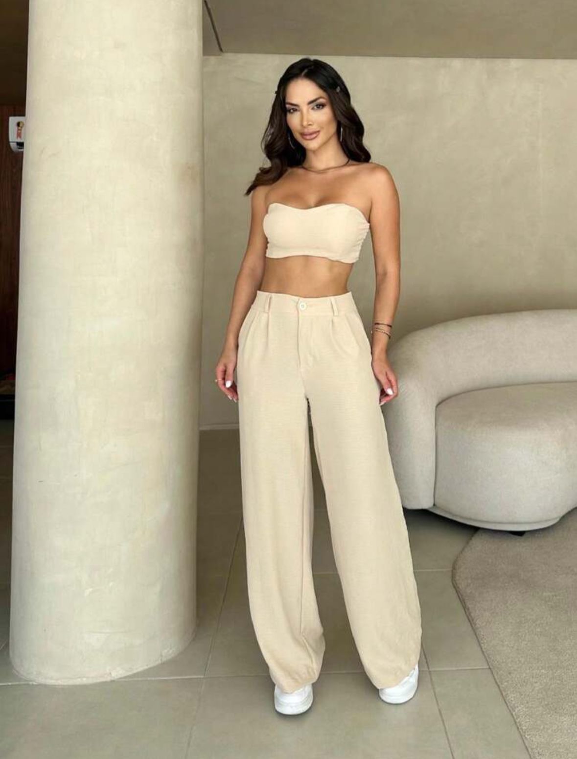 Conjunto top com laço e calça variante