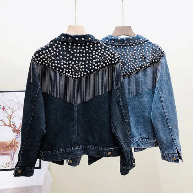 Jaqueta jeans feminina cravejada