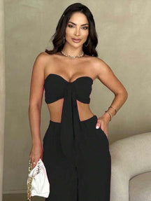 Conjunto top com laço e calça variante