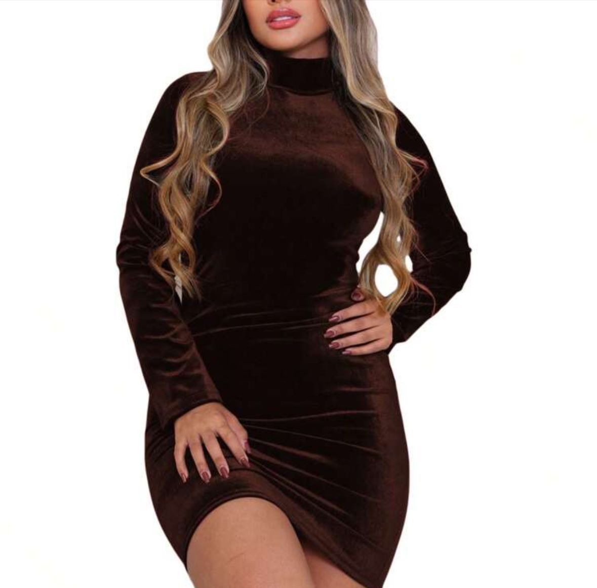 Vestido De Veludo Manga Longa Luxuoso
