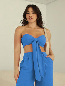 Conjunto top com laço e calça variante