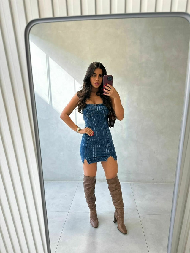 Vestido Jeans Strass