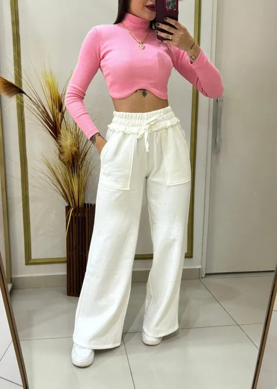 Calça Pantalona Moletom marrom