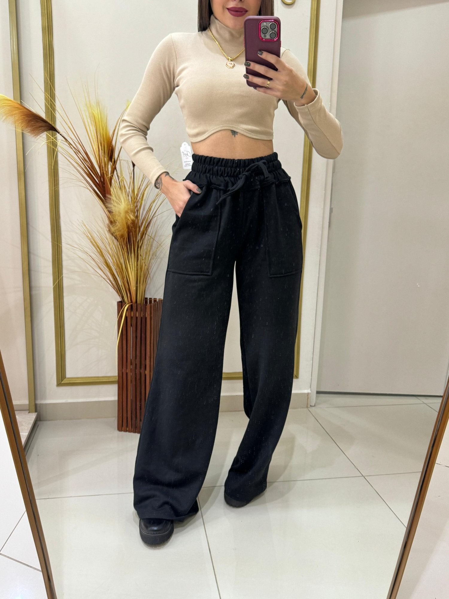 Calça Pantalona Moletom marrom