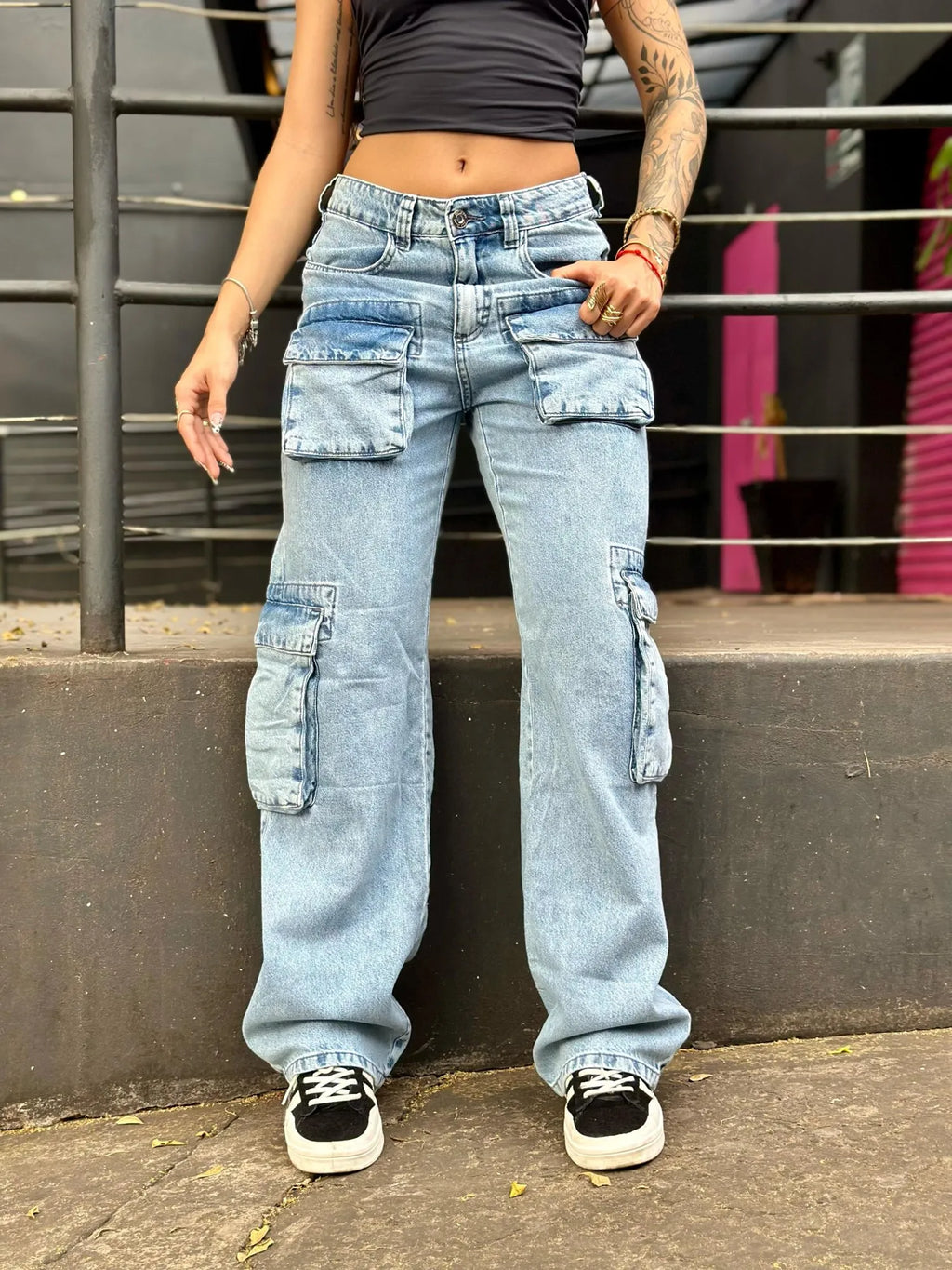 Calça Jeans Baggy Shadow jeans claro estonado