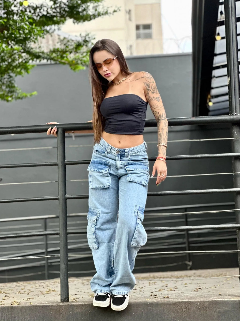 Calça Jeans Baggy Shadow jeans claro estonado