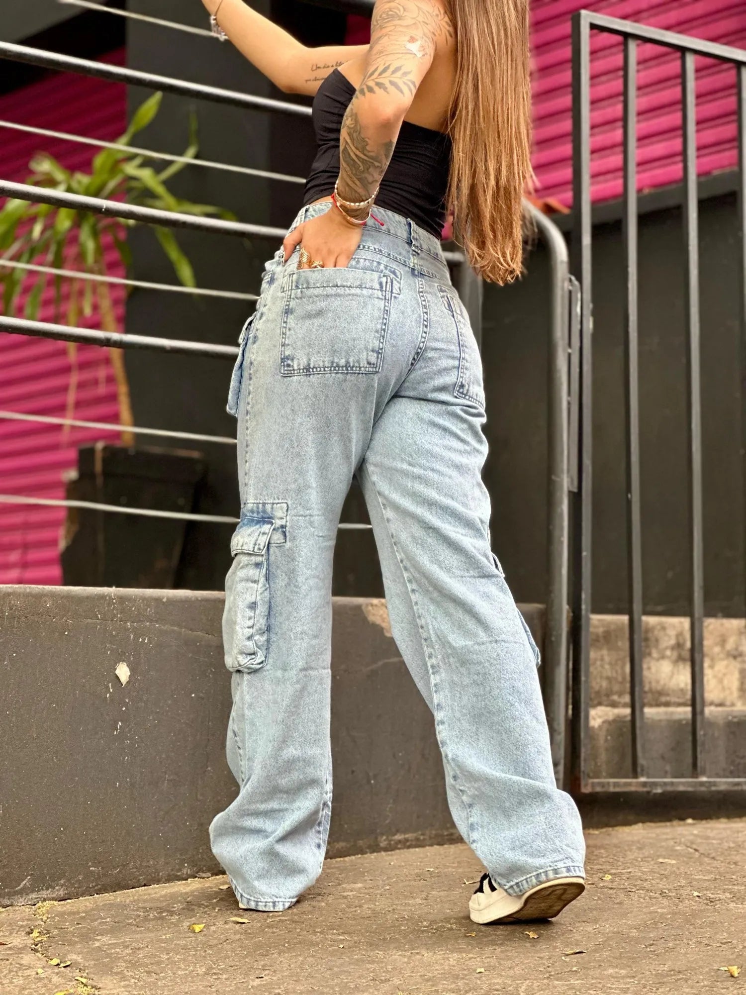 Calça Jeans Baggy Shadow jeans claro estonado