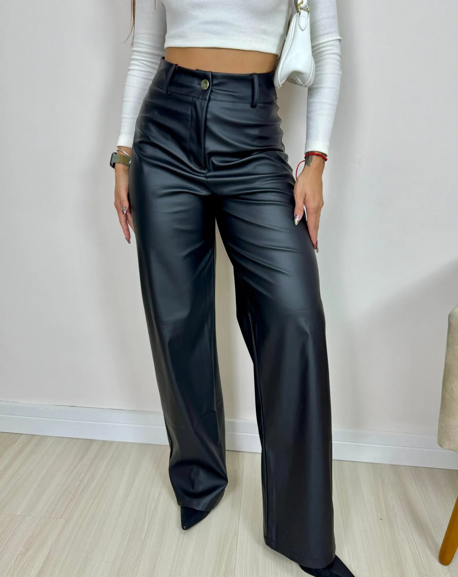 Calça Couro Reta preta
