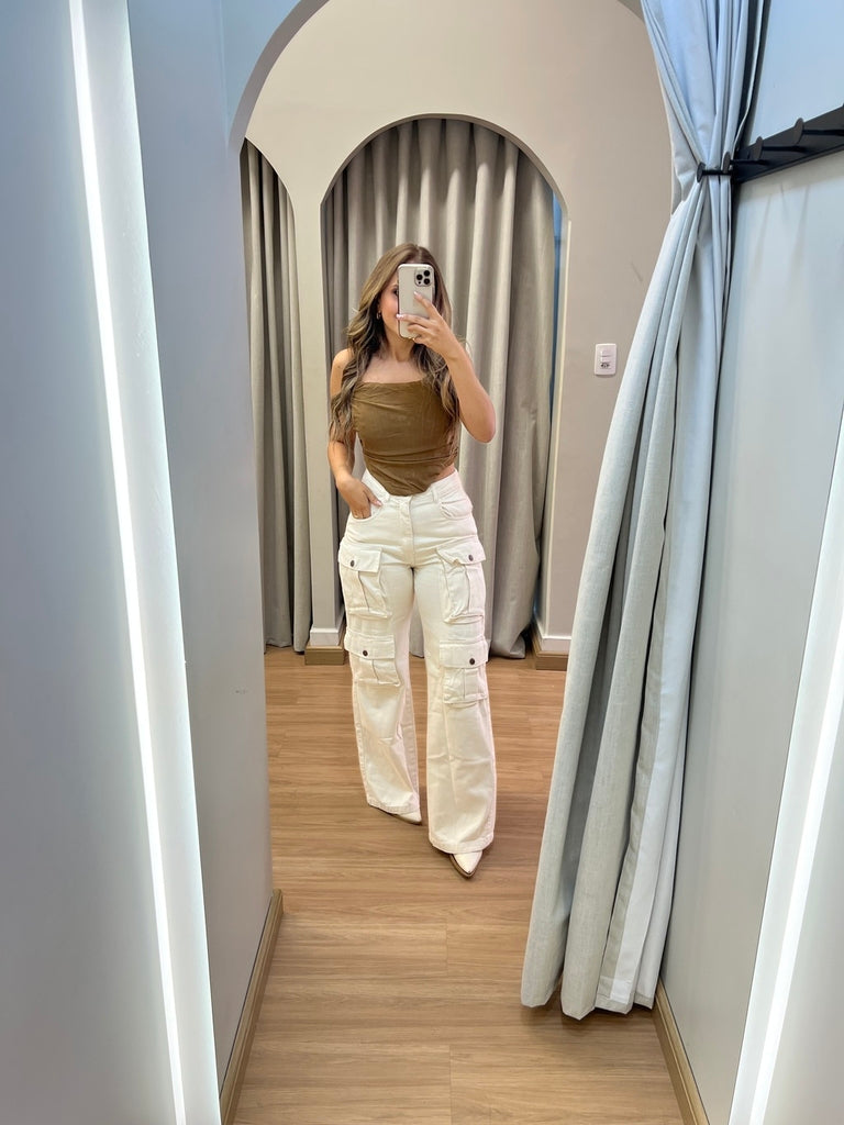CALÇA CARGO CREME