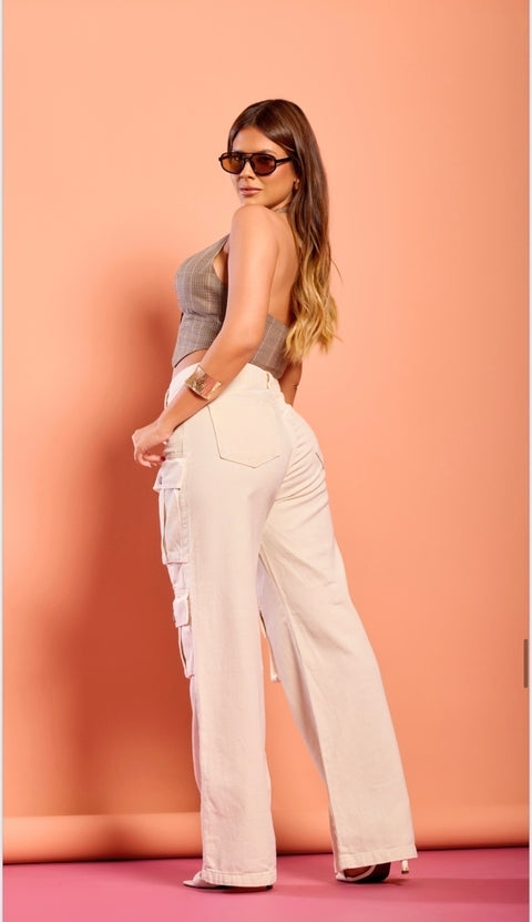 CALÇA CARGO CREME