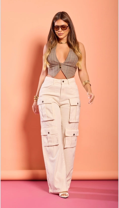 CALÇA CARGO CREME